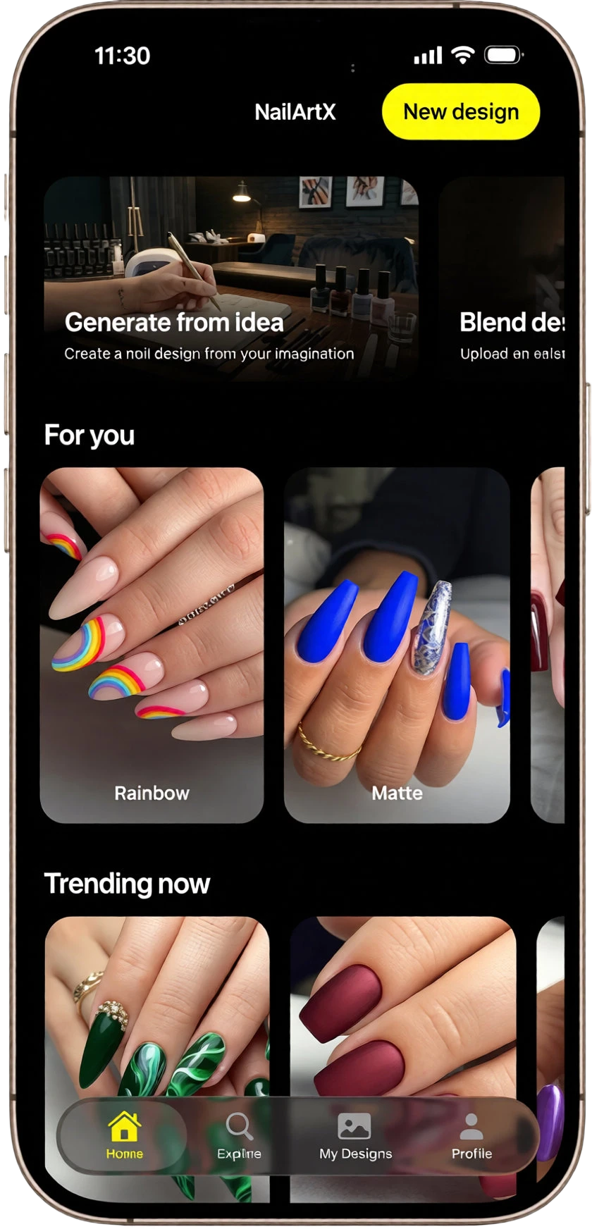 NailArtX app interface on a phone
